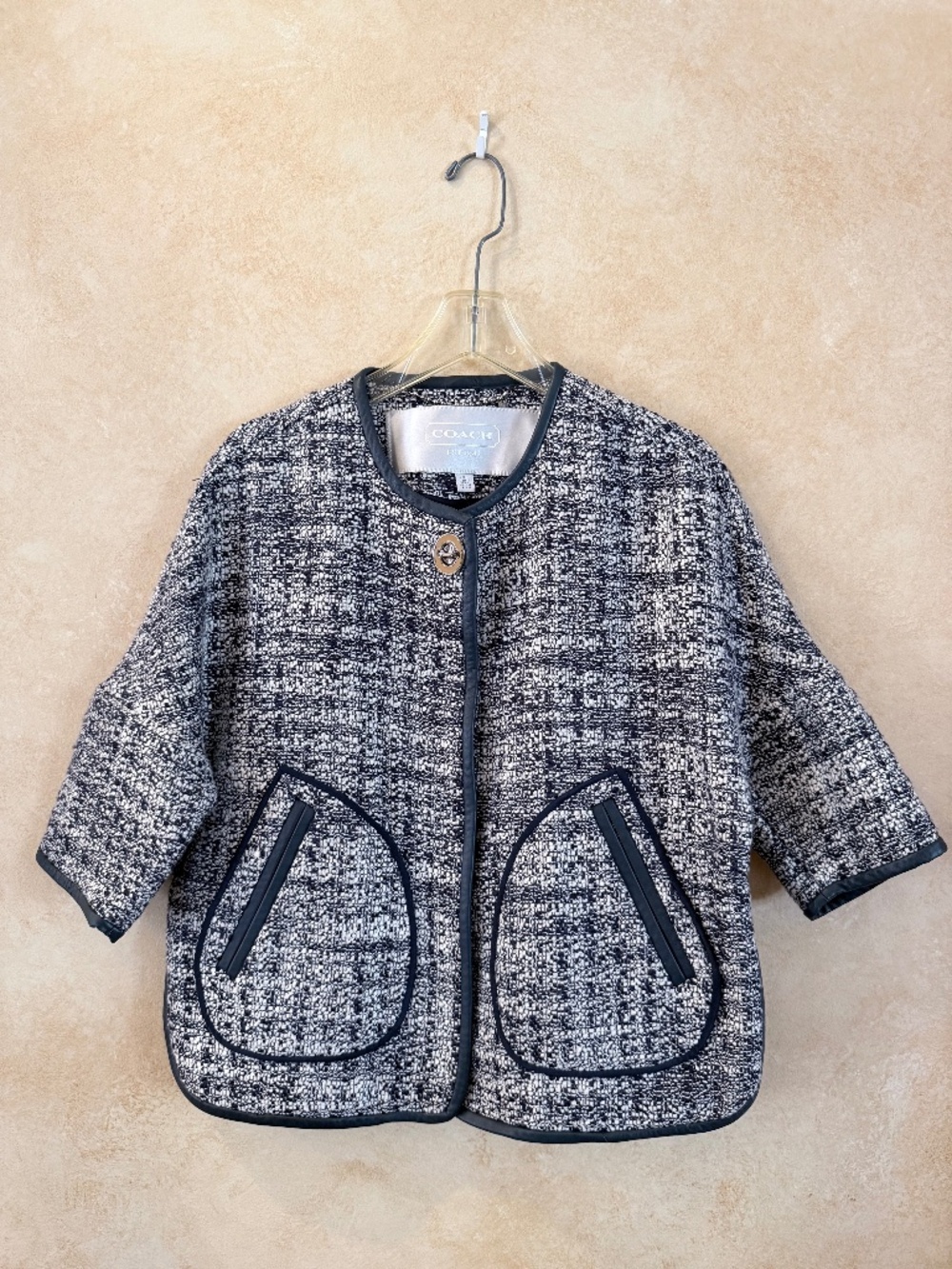 Coach Jacket Women’s Size XS Navy and White Tweed Coat with Pockets - Like New